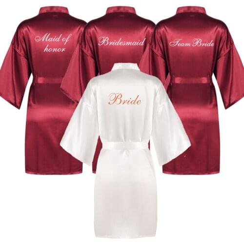 New sexy burgundy short bathrobe bride satin silk robe dark red women wedding party 2020 bridal squad team bridesmaid robes