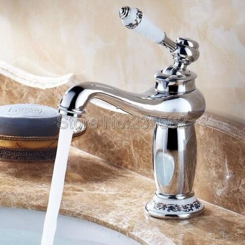 Chrome Brass Bathroom Basin Faucet Ceramic Lever Single Hole Deck Mount Vessle Sink Mixer Tap Lnf505