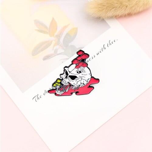 Creative Punk Horror Halloween Skeleton Skeleton Enamel Pin Mushroom Ghost Brooch Alloy Badge Woman Jewelry Gift For Friends