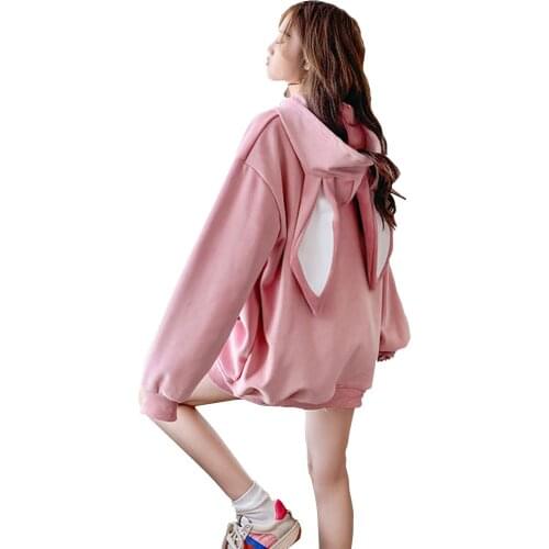 Kawaii Oversized Rabbit Ear Pink Hoodies Women Spring Fashion Y2K Plus Size Hoodie Tops Korean Cute Streetwear Clothing
