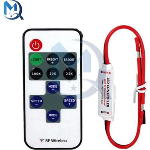 Mini DC12V Led Controller Dimmer 12A Wireless RF Remote to Control Single Color Strip Lighting 3528 5050 led strip