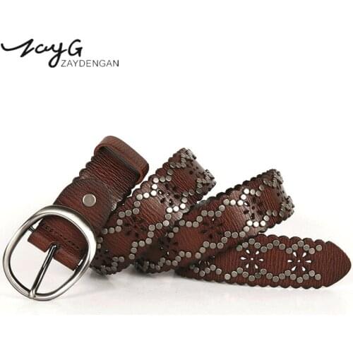 ZAYG Fashion Punk Men and Woman Pin Buckles Belt Printing Rivet Belts Retro Luxurious Leather Belt Unique Jeans Designer Belts