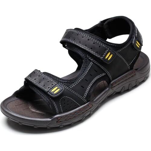 2021 new mens high quality leather sandals top layer leather breathable casual shoes non-slip beach shoes fashion sports shoes