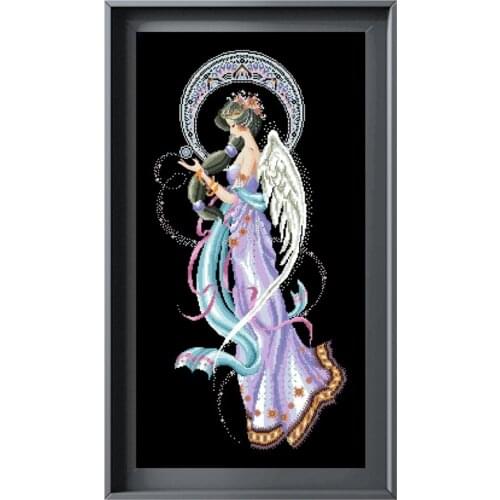 Moon fairy Bella cross stitch kit aida fabric 18ct 14ct 11ct black canvas cotton thread beads embroidery craft set