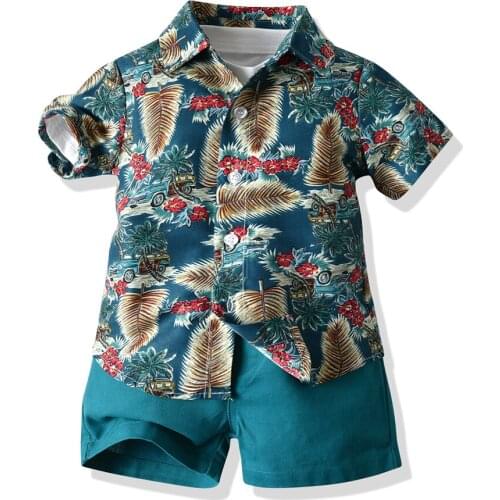 Boys Clothes T-shirt + Flowers Shirt + Shorts 3 PCS/Set for Toddler Boy Holiday Dress Fashion Kid Clothing Beach Cotton Hawaii