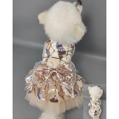 Handmade Dog Clothes Pet Dress & Suit 2 Options Cat Apparel Champagne Sequin Irregular Pattern Outfit Poodle Maltese Yorkie