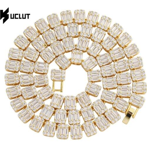 9mm Ladder-inlaid Cubic Zirconia Hip-hop Necklace Square Round Zirconia Mixed Inlaid Mens Necklace