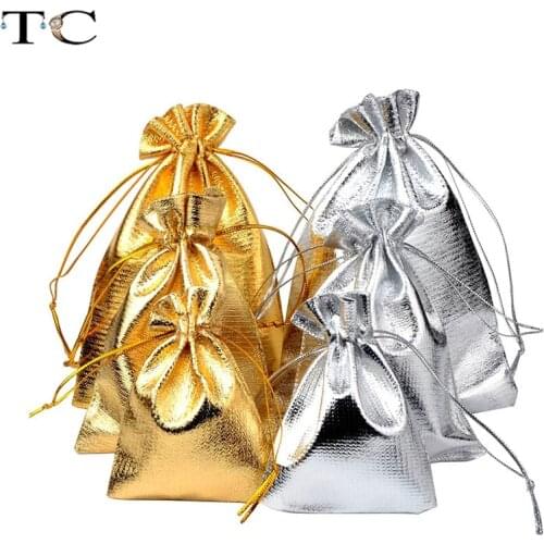 Adjustable Jewelry Packing Silver/ Gold Colors Drawstring Bag Gift Bags for Jewellery Wedding Gift Bags & Pouches 50pcs/bag