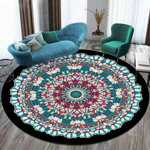 Retro Blue Green Red And White Datura Flower National Style Living Room Bedroom Hanging Basket Chair Round Floor Mat Carpet