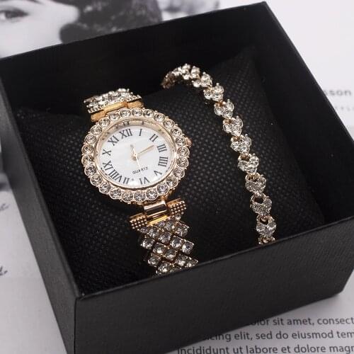 Luxury 2pcs Set Diamonds Watch Women Bracelet Rose Gold Fashion Quartz Wristwatch Bangles Ladies Female Clock Reloj Mujer Gift