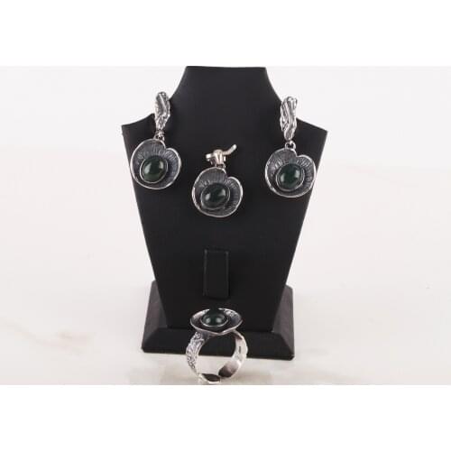 UM US JEWELRY Emerald Cubic Zirconia 925 Sterling Silver Triple Set