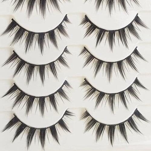 5Pairs Japanese Serious Makeup False Eyelashes Black Long Cross Thick Eye Lashes Extension Tools