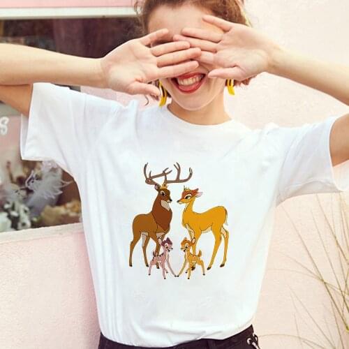 Women White Tshirt Tops Cute White-tailed Deer Disney Bambi Family T Shirt Girl Fashion Harajuku T-shirt Dropship Tees