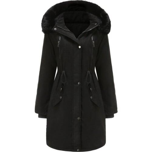 Women suede Jacket 2020 New Fashion Hooded Big Fur Collar Womens Jacket Long Thick Winter faux leahter Coat Womens Clothing