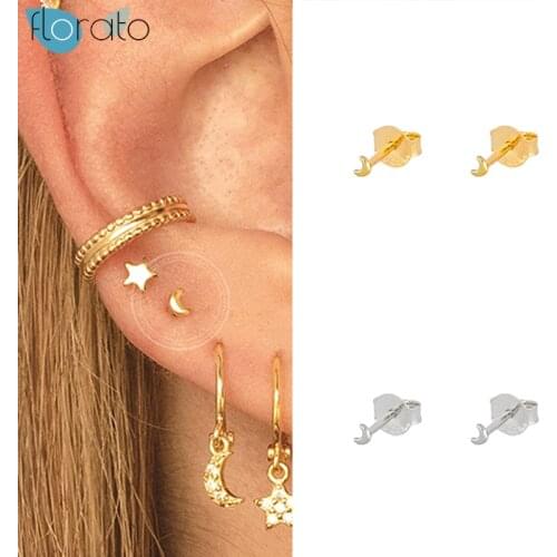 925 Silver Ear Needle Moon Stud Earrings for Women Korean Fashion Simple Tiny Earrings Females Exquisite Jewelry Birthday Gift