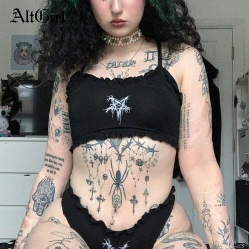AltGirl Pastel Goth Sexy Camis Women Aesthetic Y2k Emo Alt Pentagram Printed Strapless Crop Tops Dark Gothic Punk Grunge Vests