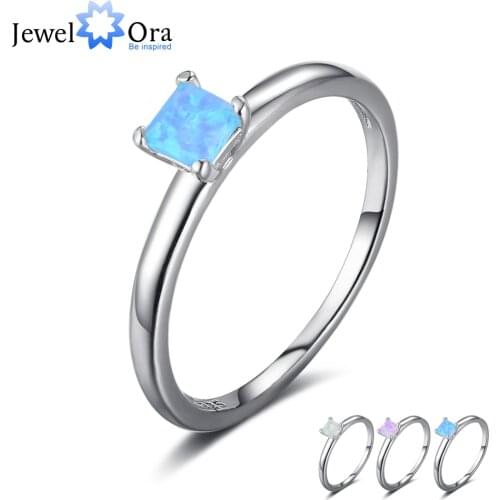 Lovely Square Opal Rings for Women 925 Sterling Silver Pink Bue Opal Ring Jewelry Women Accessories Gifts (JewelOra RI103737)