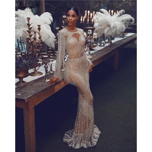 Middle East Heavy Handmade Evening Dresses Long Mermaid Crystals Evening Gowns With Tassels Luxury Celebrity Dresses Women Party