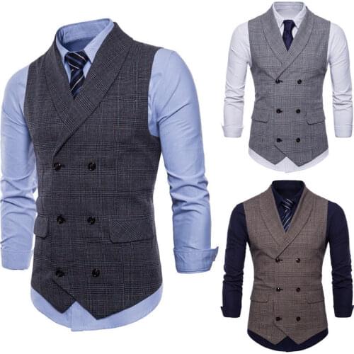 Hot Fashion Men Formal Suit Vest Sleeveless Waistcoat Slim Plaid Business Wedding Classic Tuxedo Outwear Social Blazer Hot