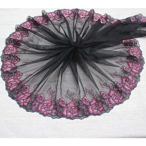 10Meters Exquisite Embroidered Purple Flower Lace Trim High Quality Black Mesh Fabric DIY Craft Sewing Dress Clothing Accessory