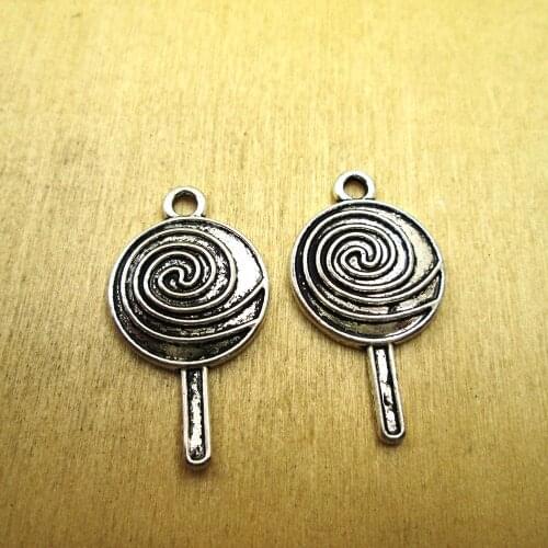 10pcs-- 20*35MM mini Lollipop one side Charms Pendant Jewelry Findings DIY necklace/ bracelets charms antique silver tone