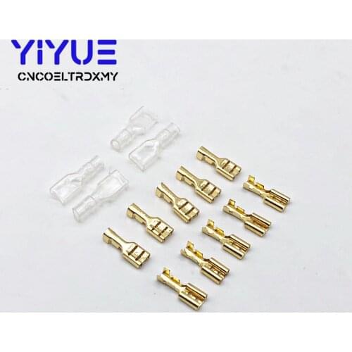 100pcs Brass Female Spade Connectors 4.8mm Crimp Terminal with Insulating Sleeve 22-16AWG 0.3mm Thickness