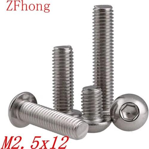 1000pcs M2.5*12 M2.5 x 12 iso7380 Stainless steel 304 hex socket button head screw