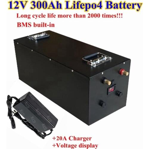 12V 300Ah 400Ah Lifepo4 lithium battery with BMS for RV caravan solar system yacht AGV solar panel energy storage+20A Charger