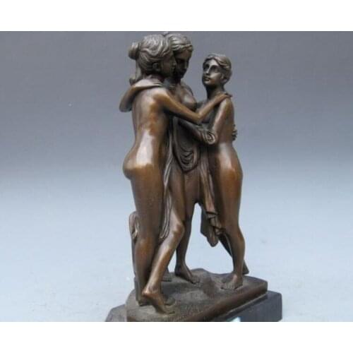 13"Western Art Bronze & Base Marble three nude belle Statue