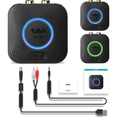 1Mii B06Mini Bluetooth 5.0 Audio Receiver aptX LL 3D 12hrs Battery 2RCA 3.5mm AUX Bluetooth Receiver Adapter for Car Home Stereo