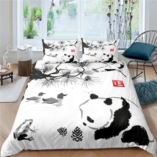 Luxury 3D Cartoon Panda Print 2/3Pcs Kids Bedding Set Comfortable Animal Duvet Cover Pillowcase Home Textile Queen/King Size