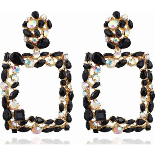 2019 Vintage Black Crystal ZA Drop Earrings Jewelry New Design Square Bohemian Long Large Statement Dangle Earrings For Women
