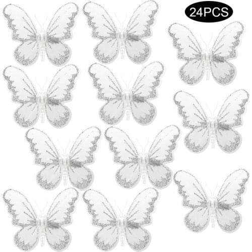 24 PCS 3D Glitter Butterfly Hairpins For Christmas Tree Headband Artificial Flowers Wedding Bride Ornaments Jewelry