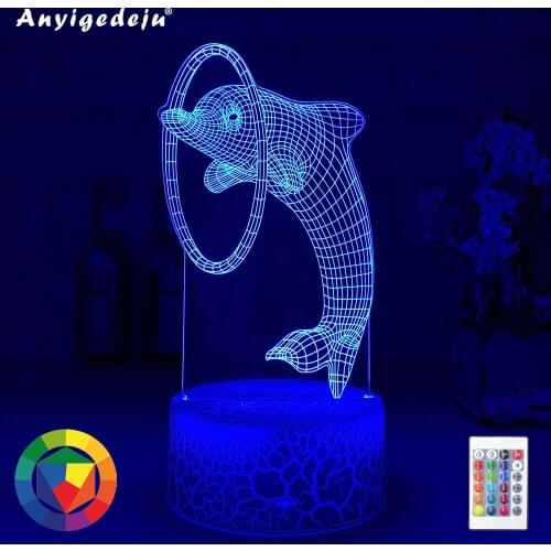 New Remote/Touch Control 3D LED Night Light Fashion Dolphin Pattern Color Change LED Table Lamp Kids Xmas Gift Home decoration