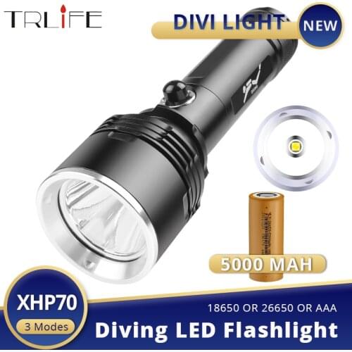 5000mAH 100% Waterproof Diving Flashlight XHP70 Professional LED Scuba Submarine Lights L2 200M Underwater Divi 18650 Torch Lamp