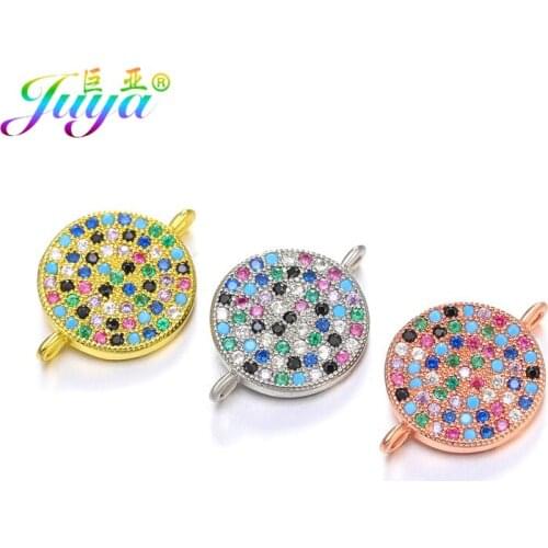Juya DIY Multicolor Crystals Jewelry Accessories Handmade Leaf Heart Evil Eye Butterfly Charm Connectors For Bracelets Making
