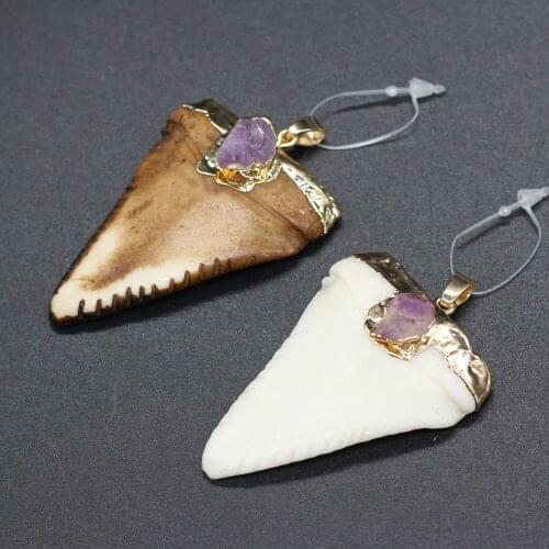 Amethysts Pendant Triangular Ox Bone Ornament For Jewelry Making DIY Necklace Bracelets Bicolor 38x55mm