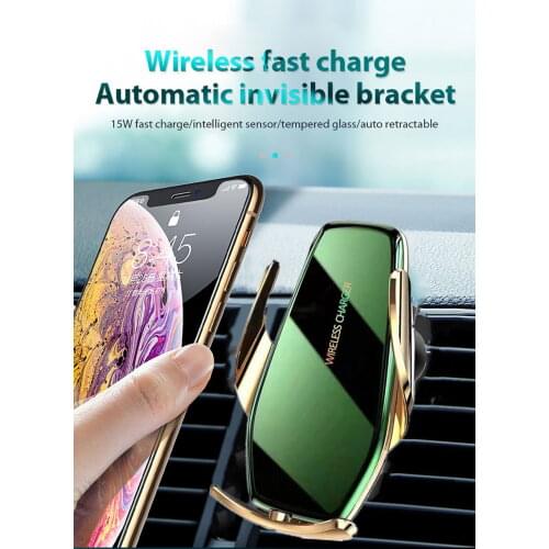 15W Car Wireless Charger for iPhone Magnetic USB Infrared Sensor Automatic Clamping Qi Wireless Car Charger Phone Holder Mount
