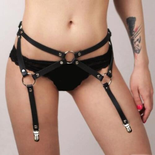 Sexy Punk Leather Body Bondage Suspenders Belts Adjustable Waist Leg Harness Clubwear Performance Sexy Women Garter Accessories