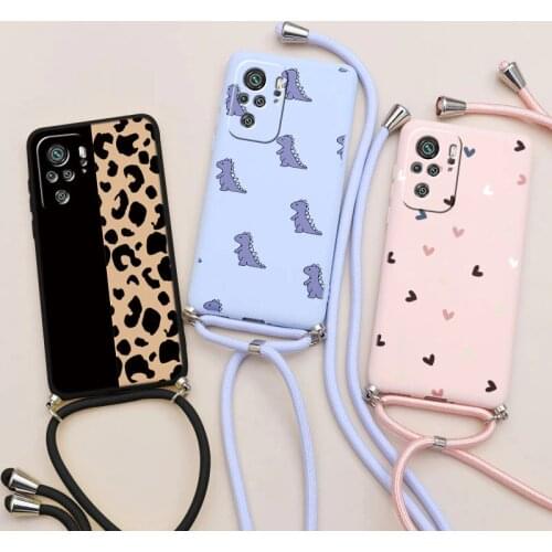 For Redmi Note 10 Case Love Heart Cover For Xiaomi Redmi Note 10 Pro Max 10s Note10 10pro Strap Cord Necklace Lanyard TPU Cases