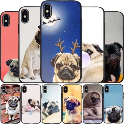 Cute Pug Dog funny black Silicone Phone Case For iPhone 12 XR XS Max 5 5S SE 2020 6 6S 7 8 PLUS X 11Pro Max 11 Cover