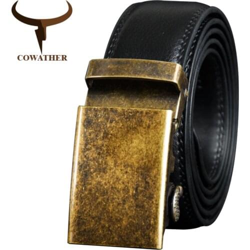 COWATHER Cow Genuine Leather Belt for Men Cowhide Belt Men Metal Automatic Buckle Male Strap Top Quality Male Waistband CZ125