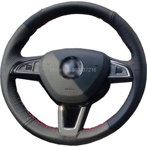 For SKODA Octavia Superb Yeti Spaceback Fabia Rapid RS Black Suede Hand-stitched Car Steering Wheel Cover