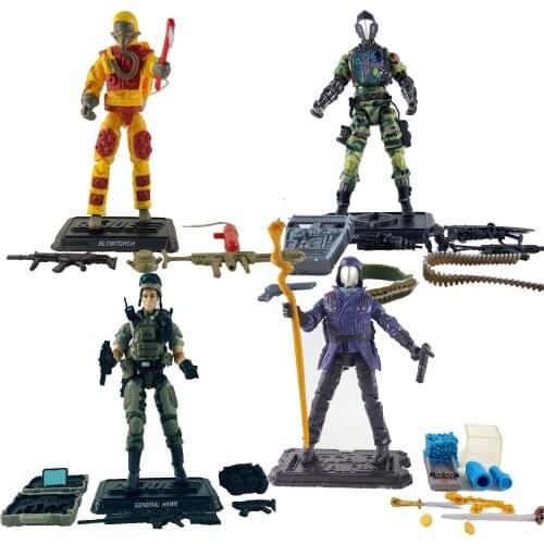 Lot of 4pcs GI JOE Blowtorch Flamethrower + JUNGLE B.A.T & GENERAL HAWK & COBRA COMMANDER 4" Action Figures