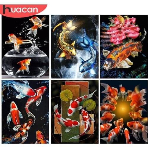 HUACAN 5d Diamond Painting Fish Mosaic Rhinestones Pictures Full Square/Round Diamond Embroidery Animal Home Decor
