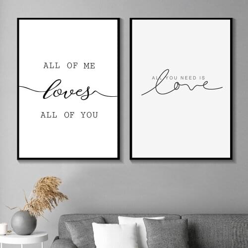 Love Nordic Minimalist Poster Black White Wall Art Canvas Print Painting Creative Picture Modern for Living Room Home Decoration