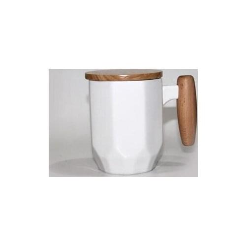 CERAMIC SIMPLE WOOD STEMMED MUG CUP DECORATIVE GIFT