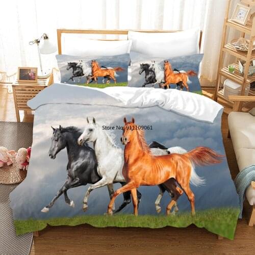 Wild Galloping Horse Pattern 3D Bedding Sets Animals Quilt Bed Cover Duvet Cover Pillow Case 2-3 Pieces Sets Adult Children