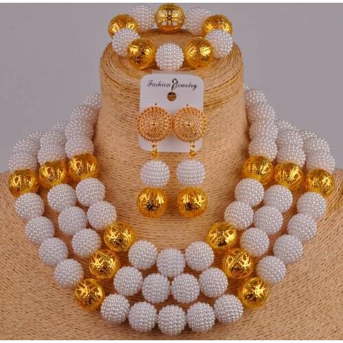 Beautiful african beads white jewelry set simulated pearl costume nigerian necklace ZZ29