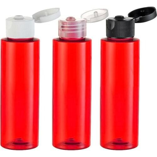 24 x 100ml Red PET Cream Plastic Lotion and Cosmetic Packaging 100cc Makeup Container with Flip Off Cap